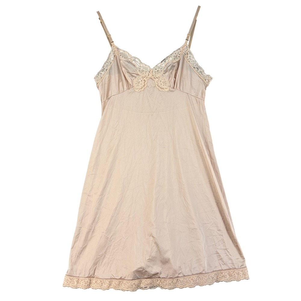 Vintage Vassarette Underneath-It-All Lace Trim Slip Dress Beige 34 F Balletcore